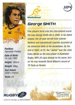 2003 Kryptyx The Defenders Australian Rugby Union #104 George Smith Back